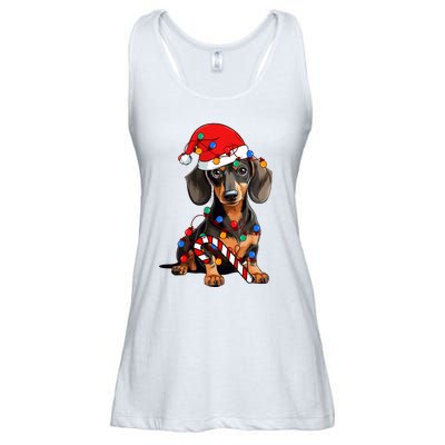 Dachshund Santa Christmas Lights Xmas Dog Lover Xmas Pajama Ladies Essential Flowy Tank