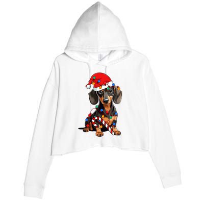 Dachshund Santa Christmas Lights Xmas Dog Lover Xmas Pajama Crop Fleece Hoodie