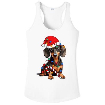 Dachshund Santa Christmas Lights Xmas Dog Lover Xmas Pajama Ladies PosiCharge Competitor Racerback Tank