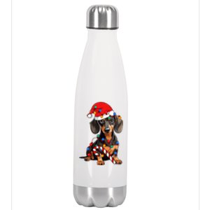 Dachshund Santa Christmas Lights Xmas Dog Lover Xmas Pajama Stainless Steel Insulated Water Bottle