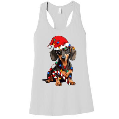 Dachshund Santa Christmas Lights Xmas Dog Lover Xmas Pajama Women's Racerback Tank