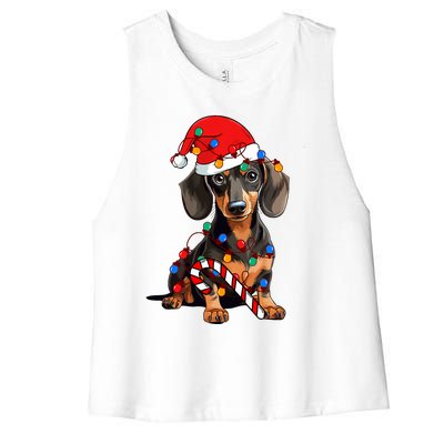 Dachshund Santa Christmas Lights Xmas Dog Lover Xmas Pajama Women's Racerback Cropped Tank