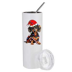 Dachshund Santa Christmas Lights Xmas Dog Lover Xmas Pajama Stainless Steel Tumbler