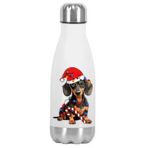 Dachshund Santa Christmas Lights Xmas Dog Lover Xmas Pajama Stainless Steel Insulated Water Bottle