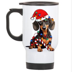 Dachshund Santa Christmas Lights Xmas Dog Lover Xmas Pajama Stainless Steel Travel Mug