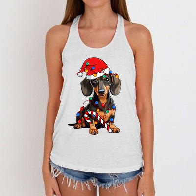 Dachshund Santa Christmas Lights Xmas Dog Lover Xmas Pajama Women's Knotted Racerback Tank