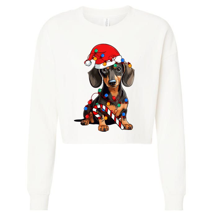 Dachshund Santa Christmas Lights Xmas Dog Lover Xmas Pajama Cropped Pullover Crew