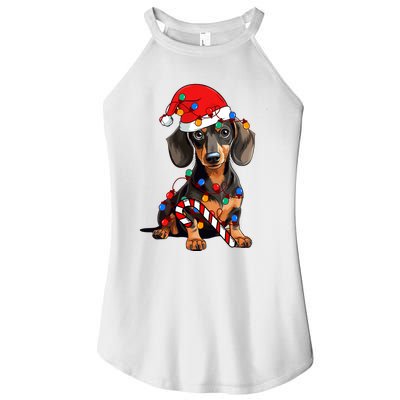 Dachshund Santa Christmas Lights Xmas Dog Lover Xmas Pajama Women's Perfect Tri Rocker Tank