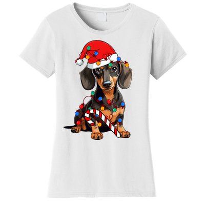 Dachshund Santa Christmas Lights Xmas Dog Lover Xmas Pajama Women's T-Shirt