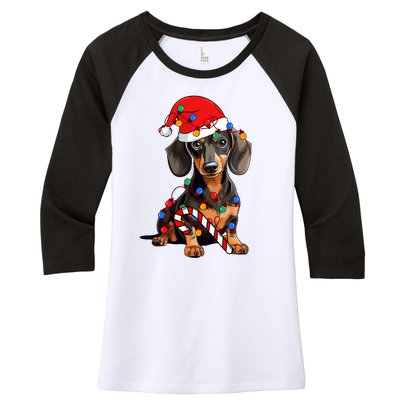 Dachshund Santa Christmas Lights Xmas Dog Lover Xmas Pajama Women's Tri-Blend 3/4-Sleeve Raglan Shirt