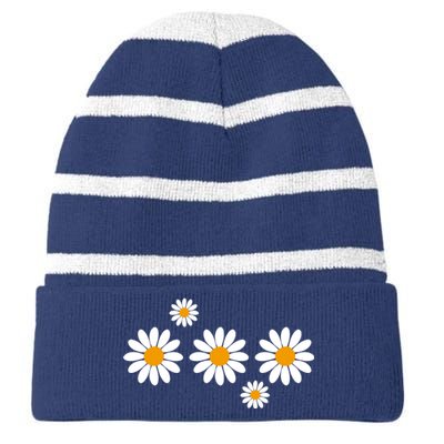 Daisy Spring Cute Floral Striped Beanie with Solid Band