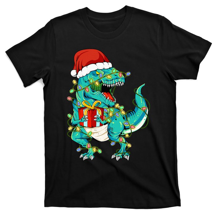 Dinosaur Santa  Christmas Tree Lights T-Shirt