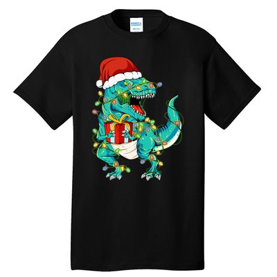 Dinosaur Santa  Christmas Tree Lights Tall T-Shirt