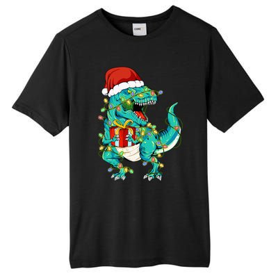 Dinosaur Santa  Christmas Tree Lights Tall Fusion ChromaSoft Performance T-Shirt