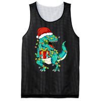 Dinosaur Santa  Christmas Tree Lights Mesh Reversible Basketball Jersey Tank