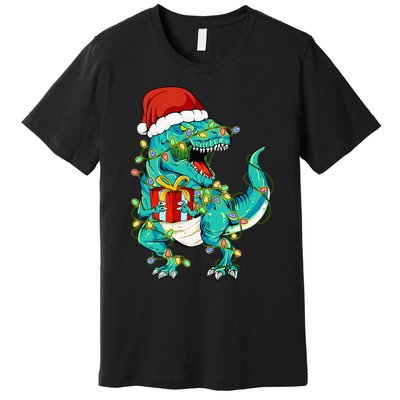 Dinosaur Santa  Christmas Tree Lights Premium T-Shirt