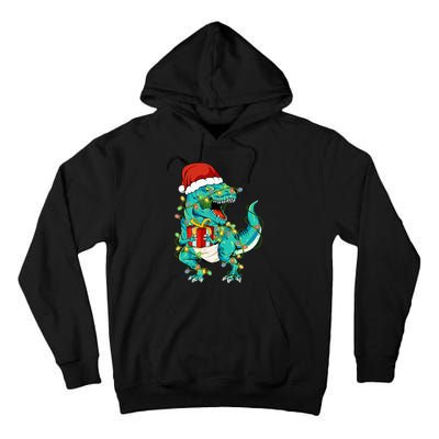 Dinosaur Santa  Christmas Tree Lights Tall Hoodie