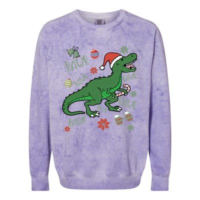 Dinosaur Singing Christmas Carol Colorblast Crewneck Sweatshirt