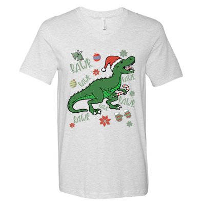 Dinosaur Singing Christmas Carol V-Neck T-Shirt