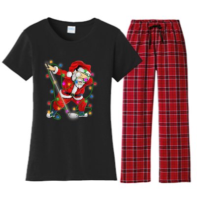 Dabbing Santa Claus Xmas Funny Golf Golfer Santa Women's Flannel Pajama Set