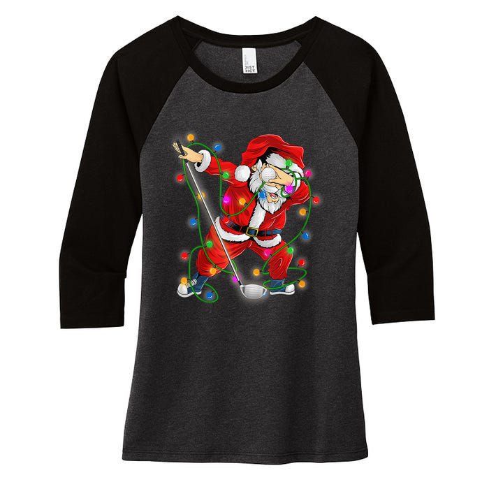 Dabbing Santa Claus Xmas Funny Golf Golfer Santa Women's Tri-Blend 3/4-Sleeve Raglan Shirt