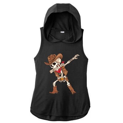 Dabbing Skeleton Cowboy Halloween Costume Ladies PosiCharge Tri-Blend Wicking Draft Hoodie Tank