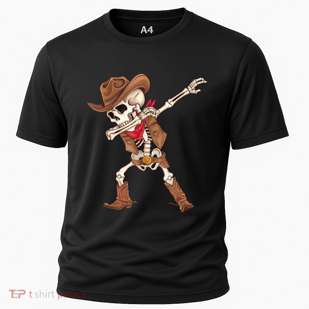 Dabbing Skeleton Cowboy Halloween Costume Cooling Performance Crew T-Shirt