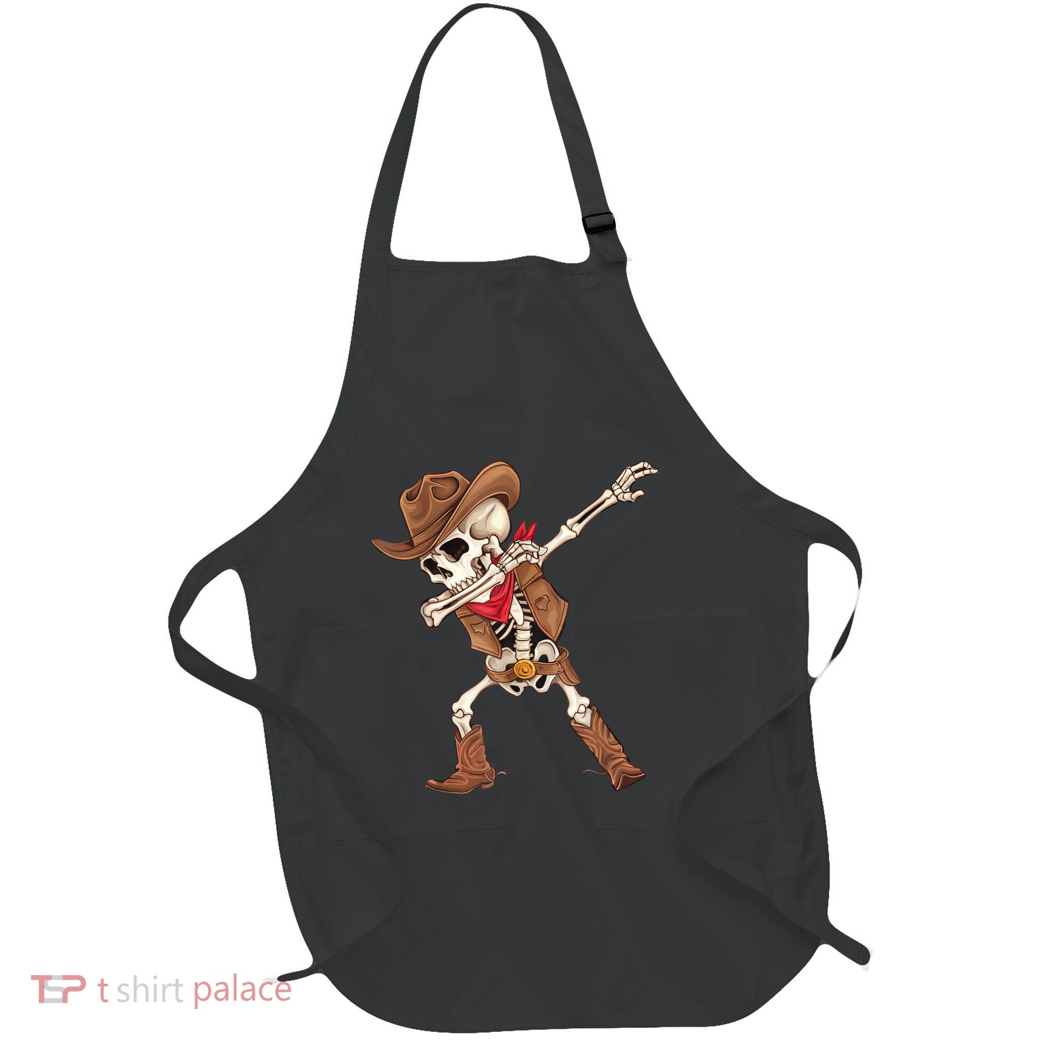 Dabbing Skeleton Cowboy Halloween Costume Full-Length Apron With Pockets
