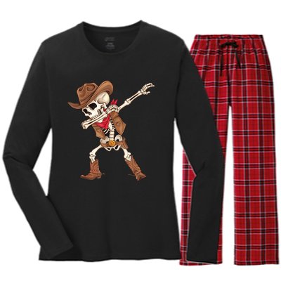 Dabbing Skeleton Cowboy Halloween Costume Women's Long Sleeve Flannel Pajama Set 