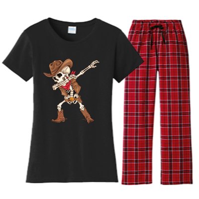 Dabbing Skeleton Cowboy Halloween Costume Women's Flannel Pajama Set