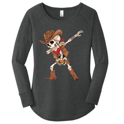 Dabbing Skeleton Cowboy Halloween Costume Women's Perfect Tri Tunic Long Sleeve Shirt