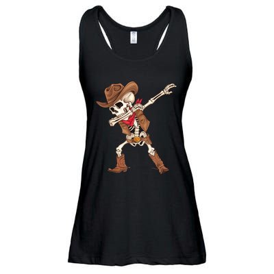 Dabbing Skeleton Cowboy Halloween Costume Ladies Essential Flowy Tank