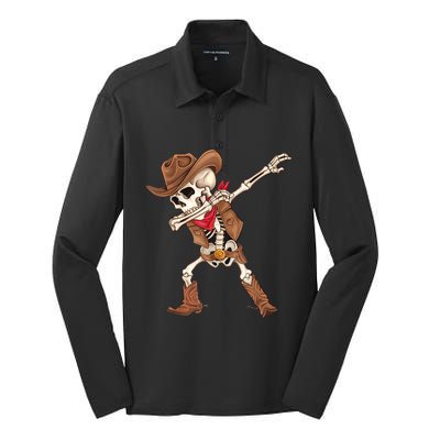 Dabbing Skeleton Cowboy Halloween Costume Silk Touch Performance Long Sleeve Polo