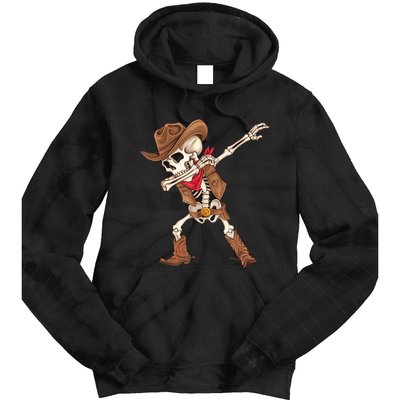 Dabbing Skeleton Cowboy Halloween Costume Tie Dye Hoodie