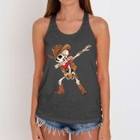 Dabbing Skeleton Cowboy Halloween Costume Women's Knotted Racerback Tank