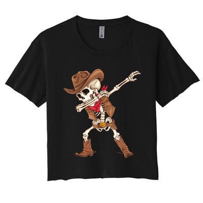 Dabbing Skeleton Cowboy Halloween Costume Women's Crop Top Tee