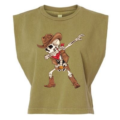 Dabbing Skeleton Cowboy Halloween Costume Garment-Dyed Women's Muscle Tee