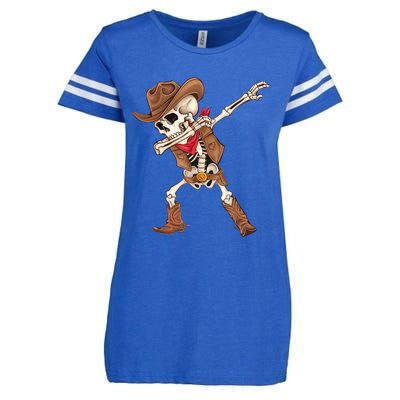 Dabbing Skeleton Cowboy Halloween Costume Enza Ladies Jersey Football T-Shirt