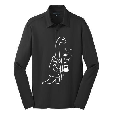 Dino Scientist Cool Crazy Chemistry Lab College University Gift Silk Touch Performance Long Sleeve Polo