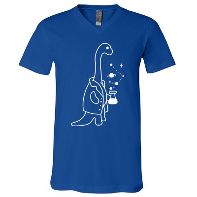 Dino Scientist Cool Crazy Chemistry Lab College University Gift V-Neck T-Shirt