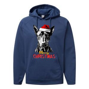 Doberman Santa Claus Hat Merry Christmas Dog Xmas Dogs Performance Fleece Hoodie