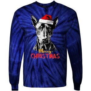 Doberman Santa Claus Hat Merry Christmas Dog Xmas Dogs Tie-Dye Long Sleeve Shirt