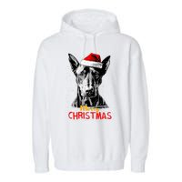 Doberman Santa Claus Hat Merry Christmas Dog Xmas Dogs Garment-Dyed Fleece Hoodie