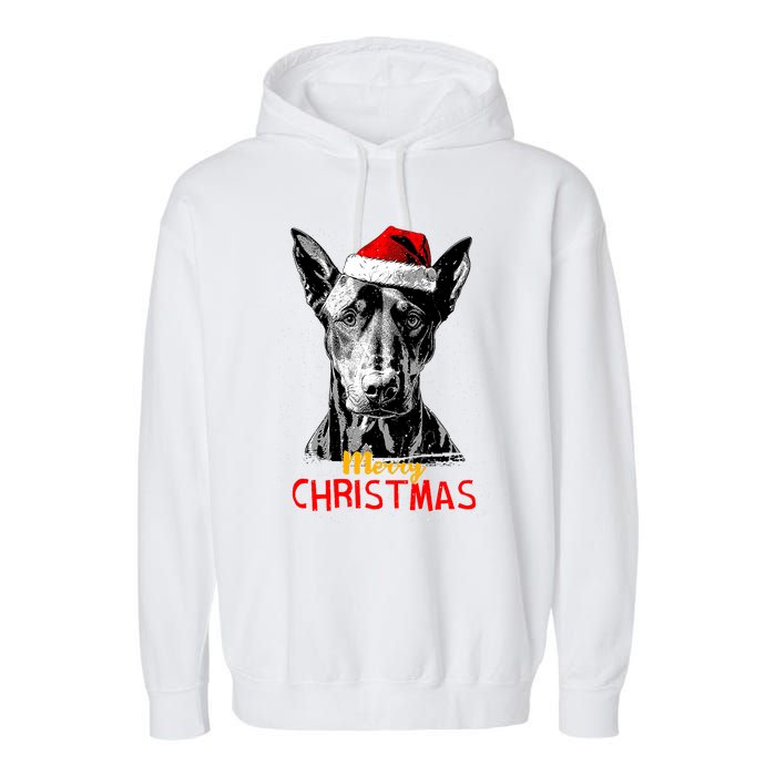 Doberman Santa Claus Hat Merry Christmas Dog Xmas Dogs Garment-Dyed Fleece Hoodie