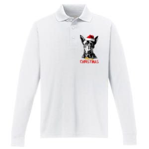 Doberman Santa Claus Hat Merry Christmas Dog Xmas Dogs Performance Long Sleeve Polo