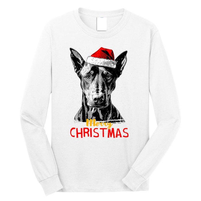 Doberman Santa Claus Hat Merry Christmas Dog Xmas Dogs Long Sleeve Shirt