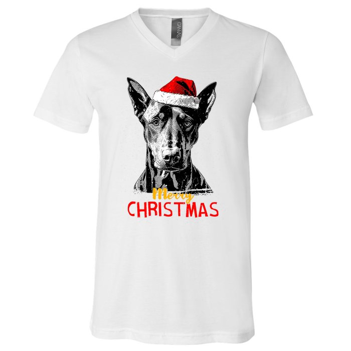 Doberman Santa Claus Hat Merry Christmas Dog Xmas Dogs V-Neck T-Shirt