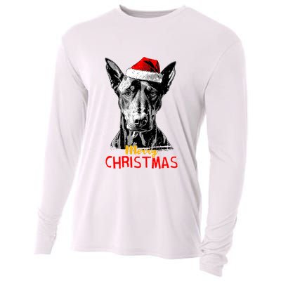 Doberman Santa Claus Hat Merry Christmas Dog Xmas Dogs Cooling Performance Long Sleeve Crew