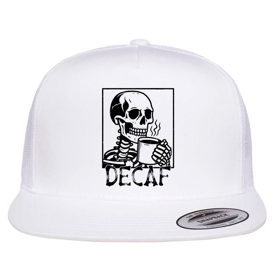 Decaf Skeleton Coffee Skull  Flat Bill Trucker Hat