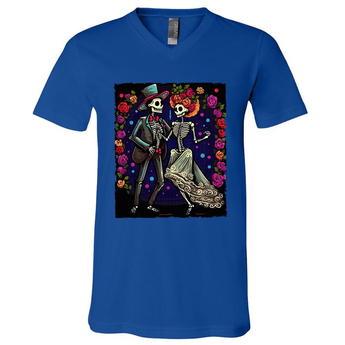 Dancing Skeletons Costume Dia De Los Muertos Day of The Dead V-Neck T-Shirt